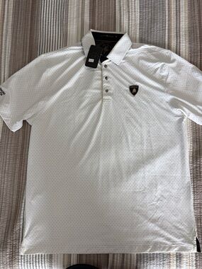 Lamborghini White Micro-Dot Polo with Shield Emblem